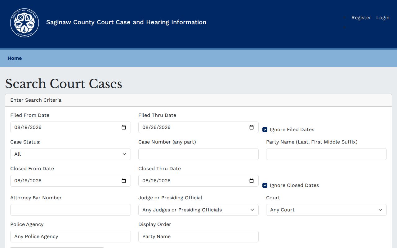 Saginaw case search public portal fields