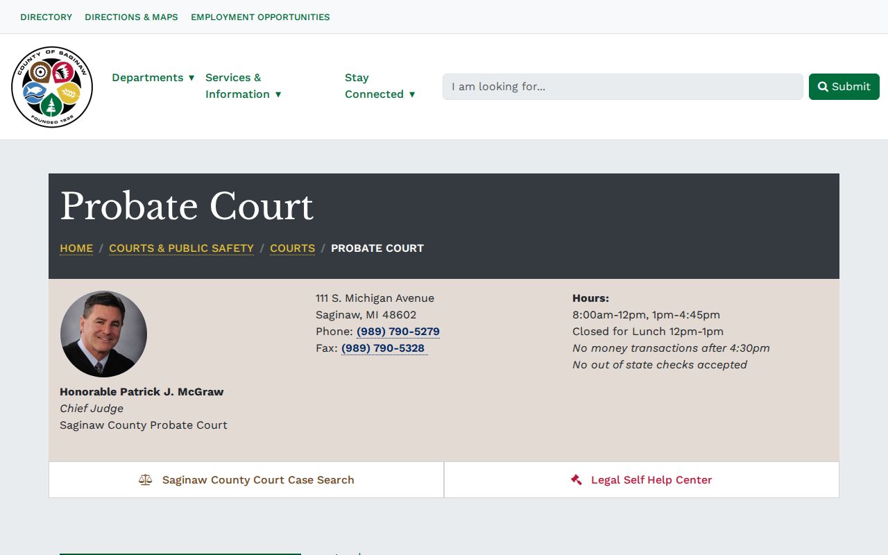 Saginaw court schedule Probate Court Register access