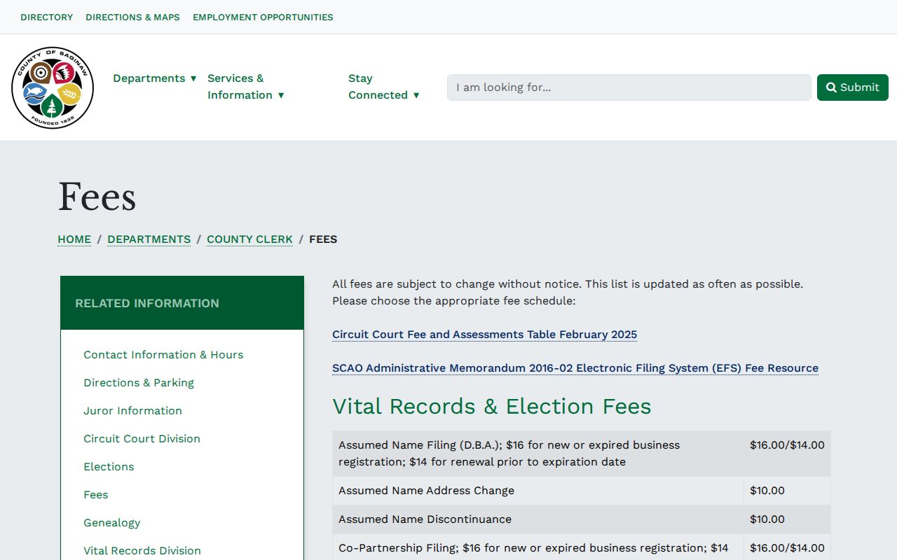 Saginaw court records certified copy fee source