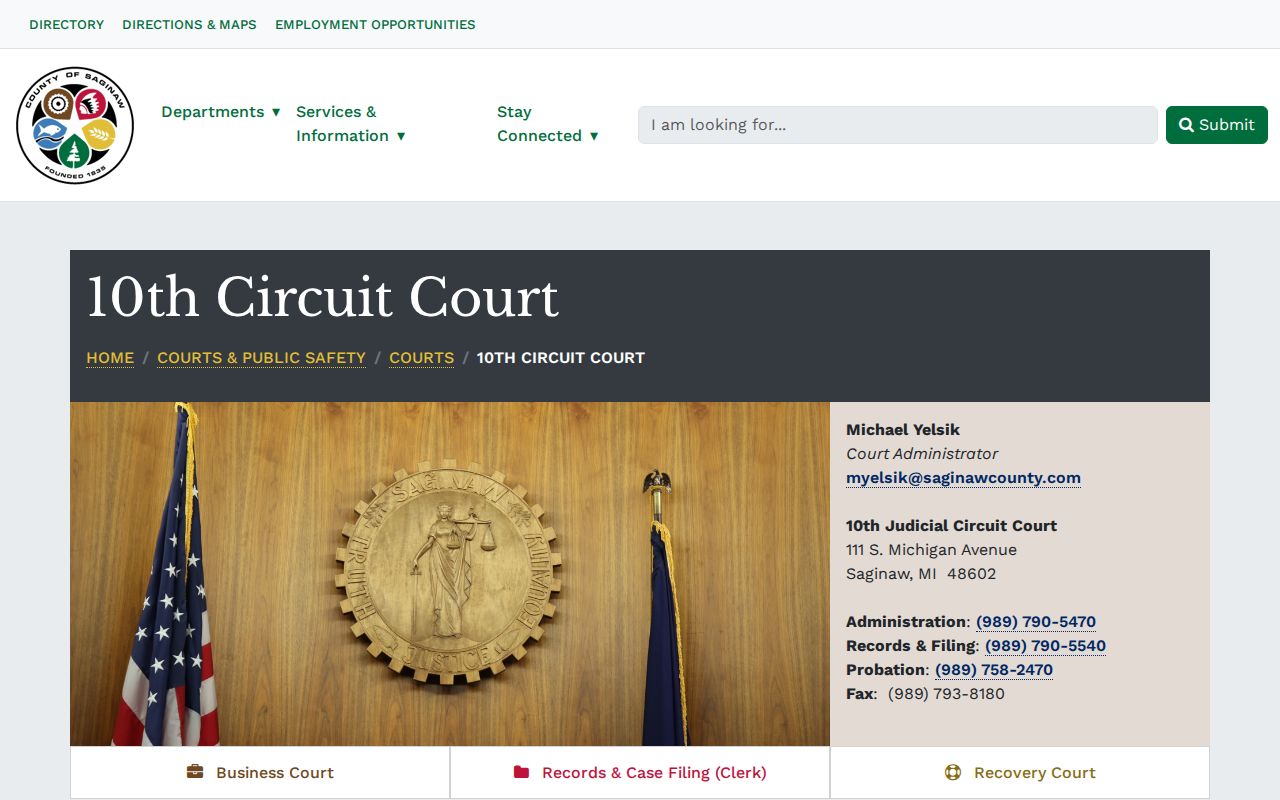 Saginaw County court docket 10th Circuit Court location