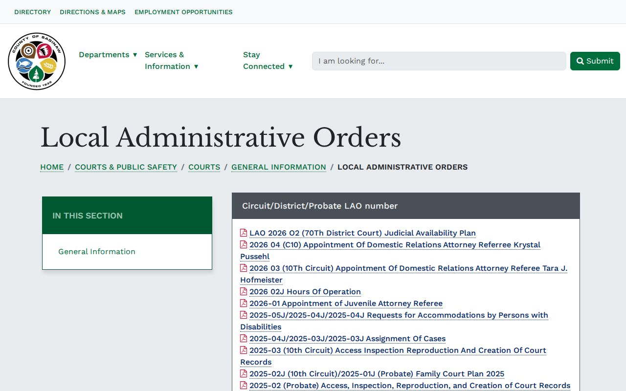 Saginaw County court records local administrative orders index