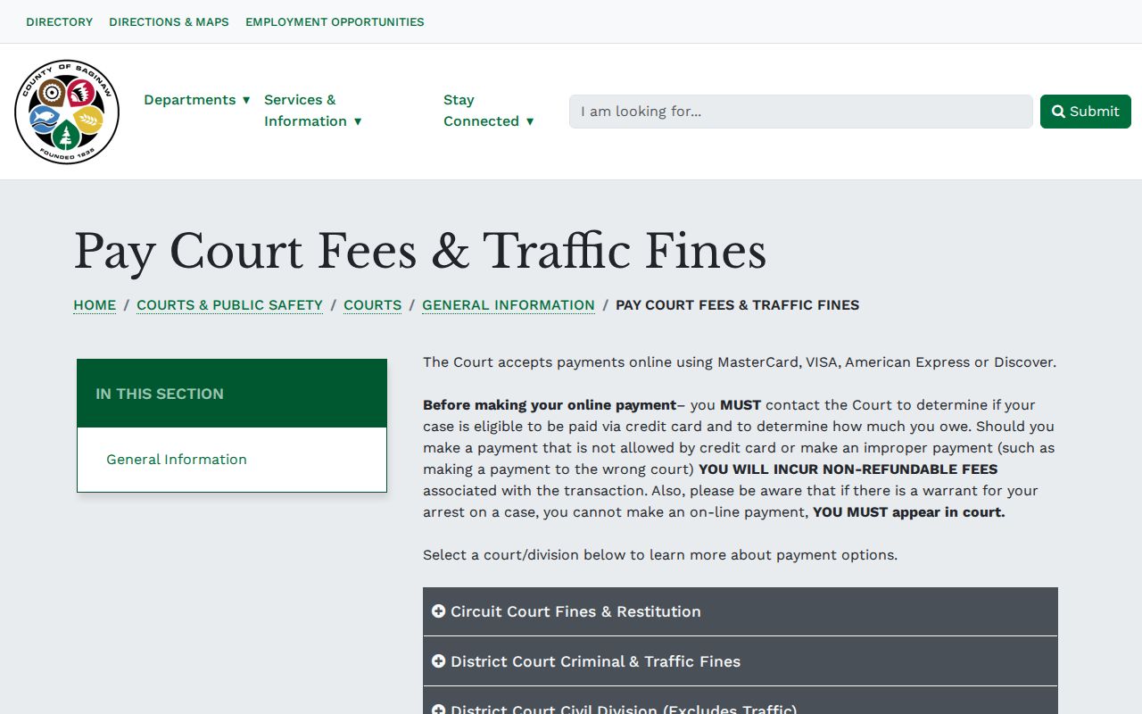Saginaw traffic court records citation payment portal